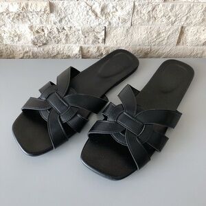 GAP black sandals size 10 woven sandal vegan leather women’s shoes slides